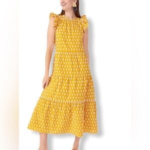 J. Crew Tiered Cotton Voile Embroidered Sunflower Mustard Yellow Dress 
Medium